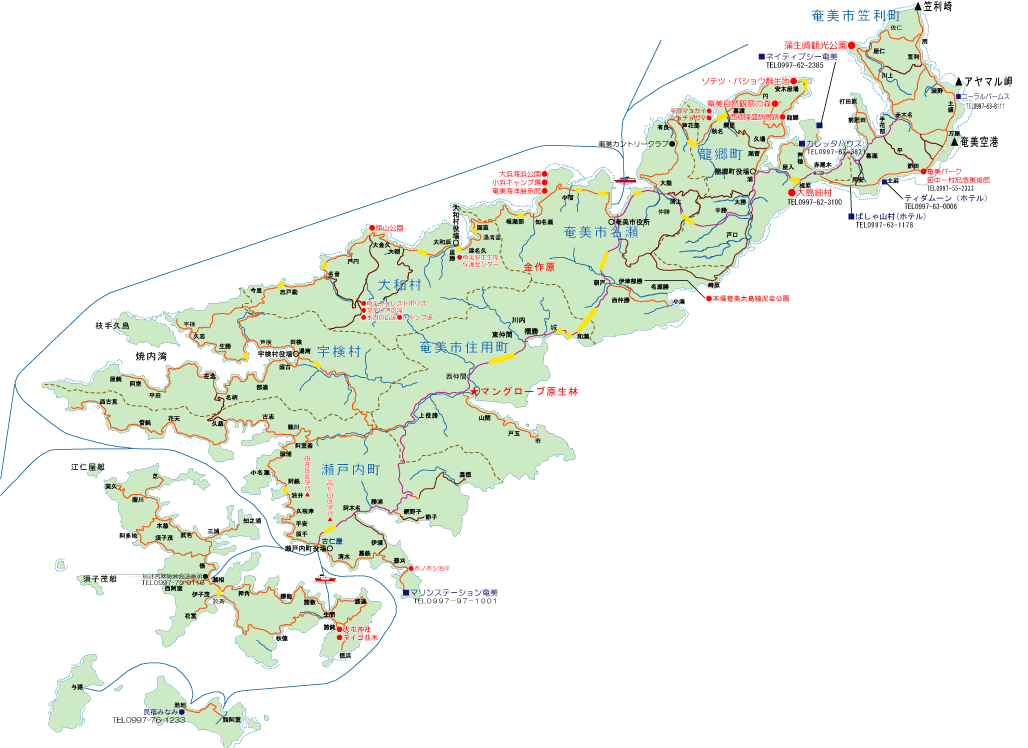 奄美大島の観光地図
